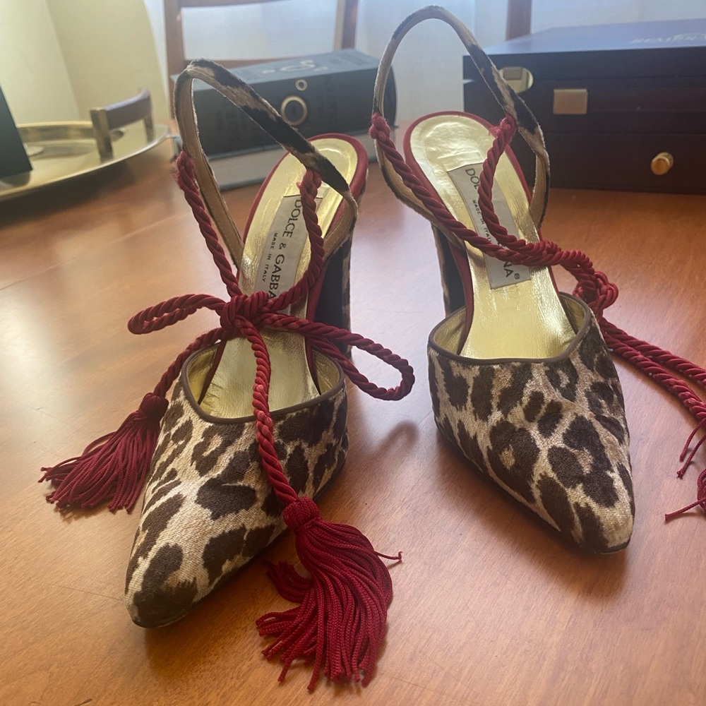 Dolce & Gabbana 90s Leopard Print Lace Up Heels